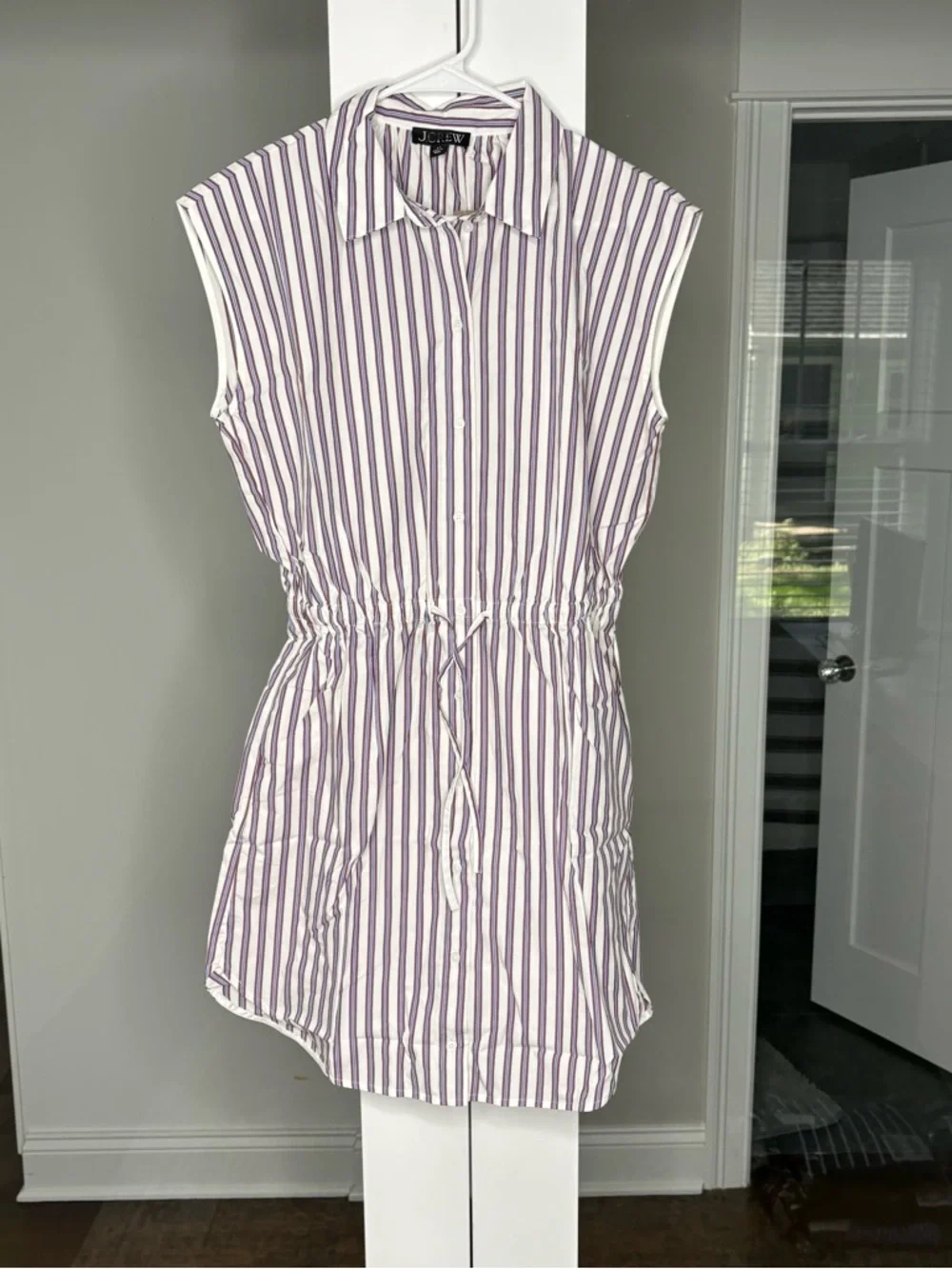 NWT J. Crew Mini Cap-sleeve Shirt-dress Striped Cotton Poplin Crushed Crimson